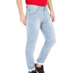 Men Slim Mid Rise Light Blue Jeans - Image 4