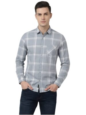 Premium Fabric Grey Checked Shirt For Men