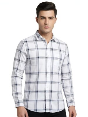 Premium Fabric White Checked Shirt For Men