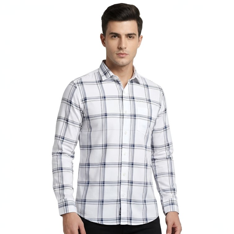 Premium Fabric White Checked Shirt For Men